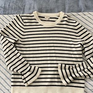 J Crew Strip Ruffle Sleeve Sweater